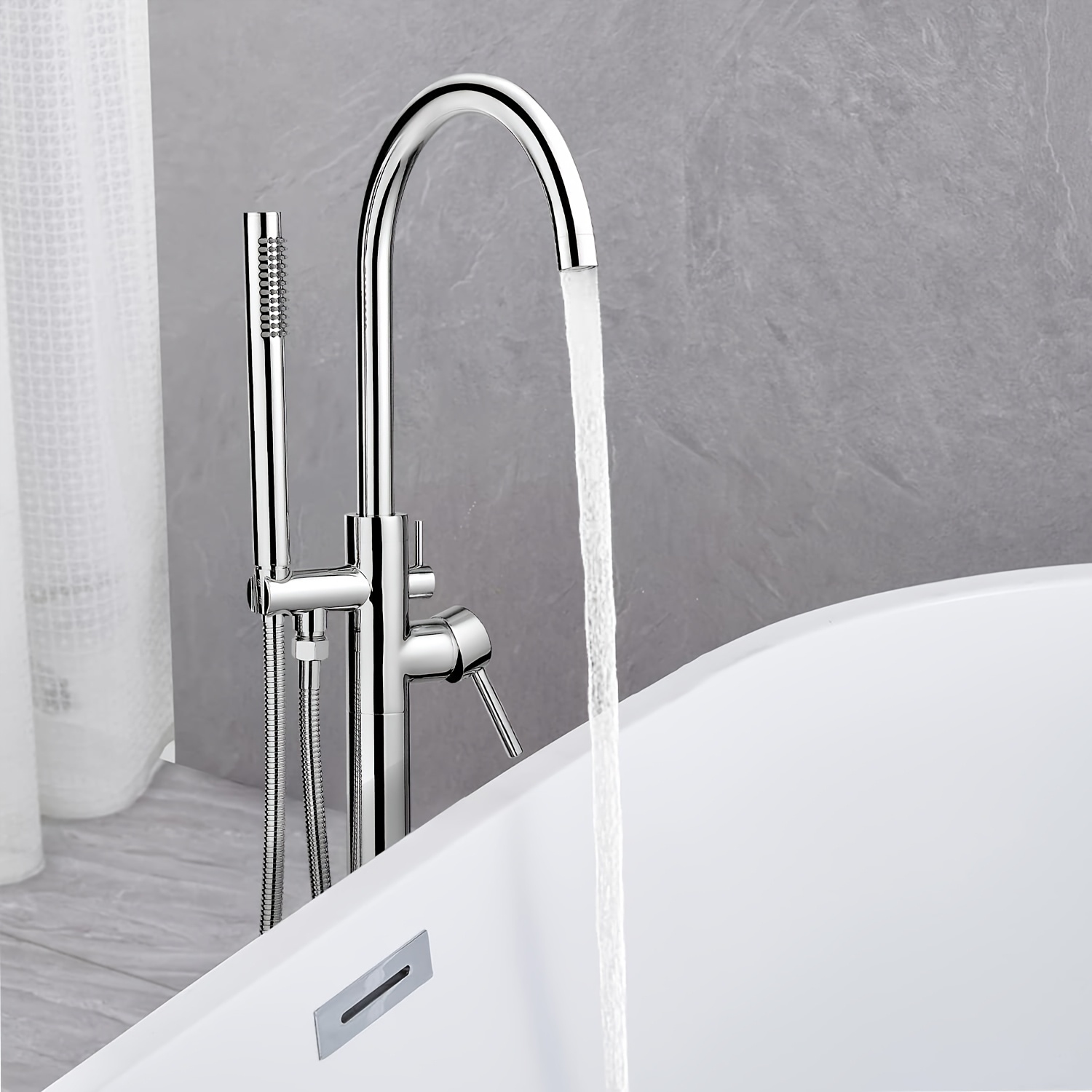 Image of Freestanding Tub Faucets, Floor Mount Free Standing Tub Faucet, Tub Filler, Freestanding Bathtub Faucet Shower Mixer Tap, Chrome