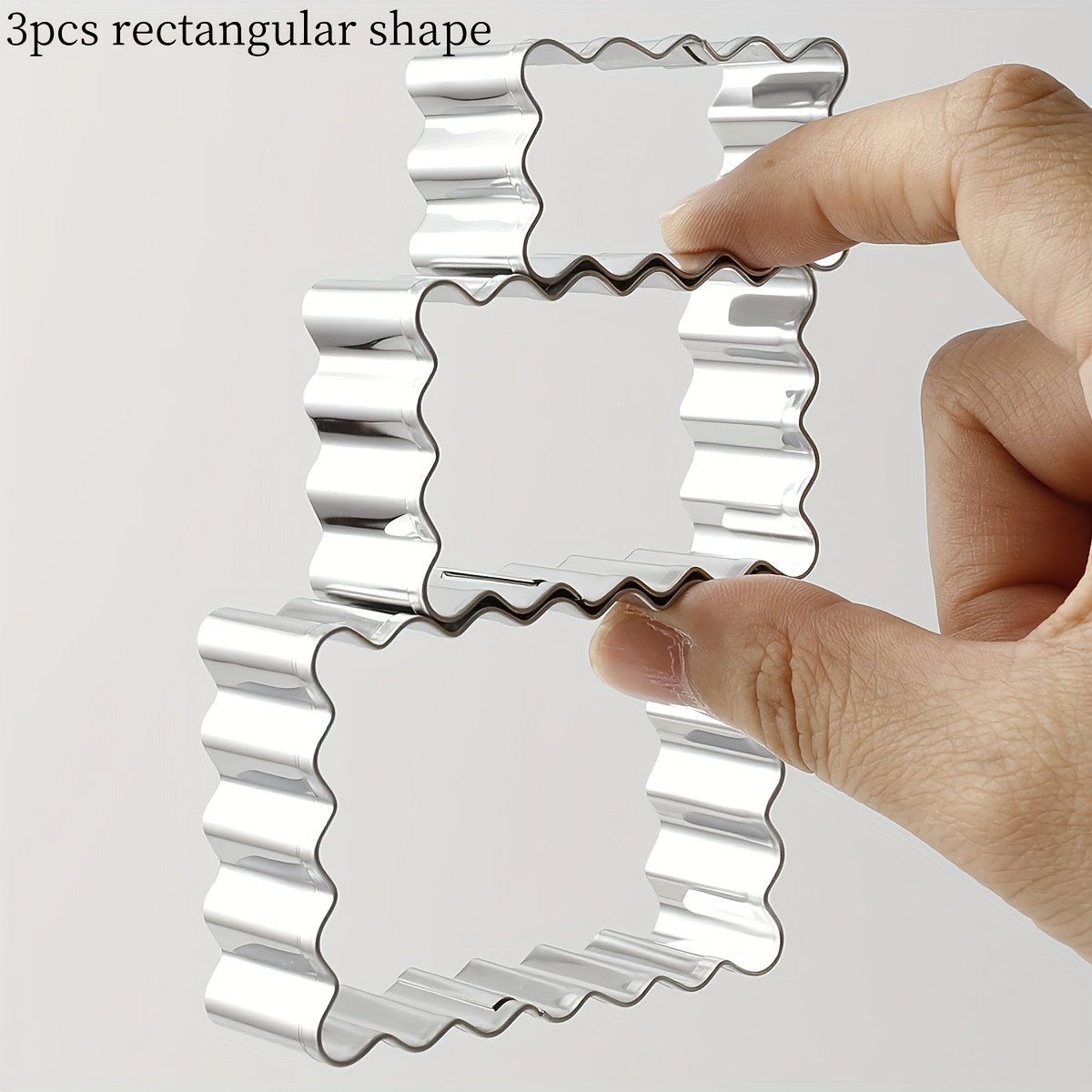 1 Set/3pcs Stainless Steel Cookie Cutter Set - Wavy Rectangular Shape, Suitable For Baking, Chocolate Pastries, Molds, Ideal For Holiday Baking And Kitchen Baking Accessories