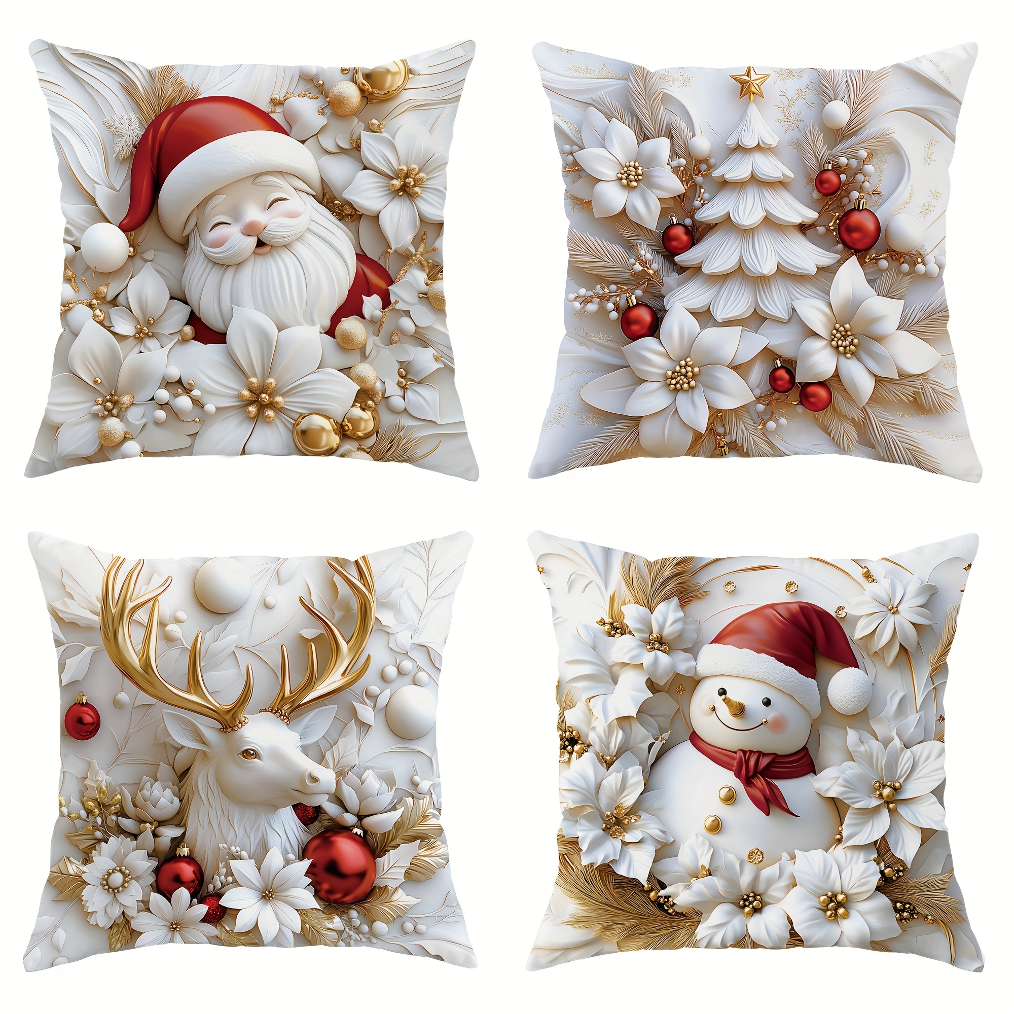 

4- Christmas , 18x18 , , Polyester, Zippered, , Printed , Snowman, & , For , Car, , , Multiple Use -