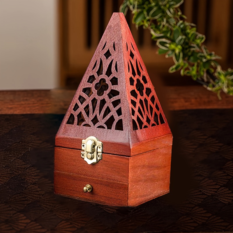 E-shop Vintage Diffuser Box Sandelholz Box Kiefernholz Hohlraum Zuhause Räuchergefäß Halter Kreative Pyramide Diffuser Box mit Schublade Küche Raum