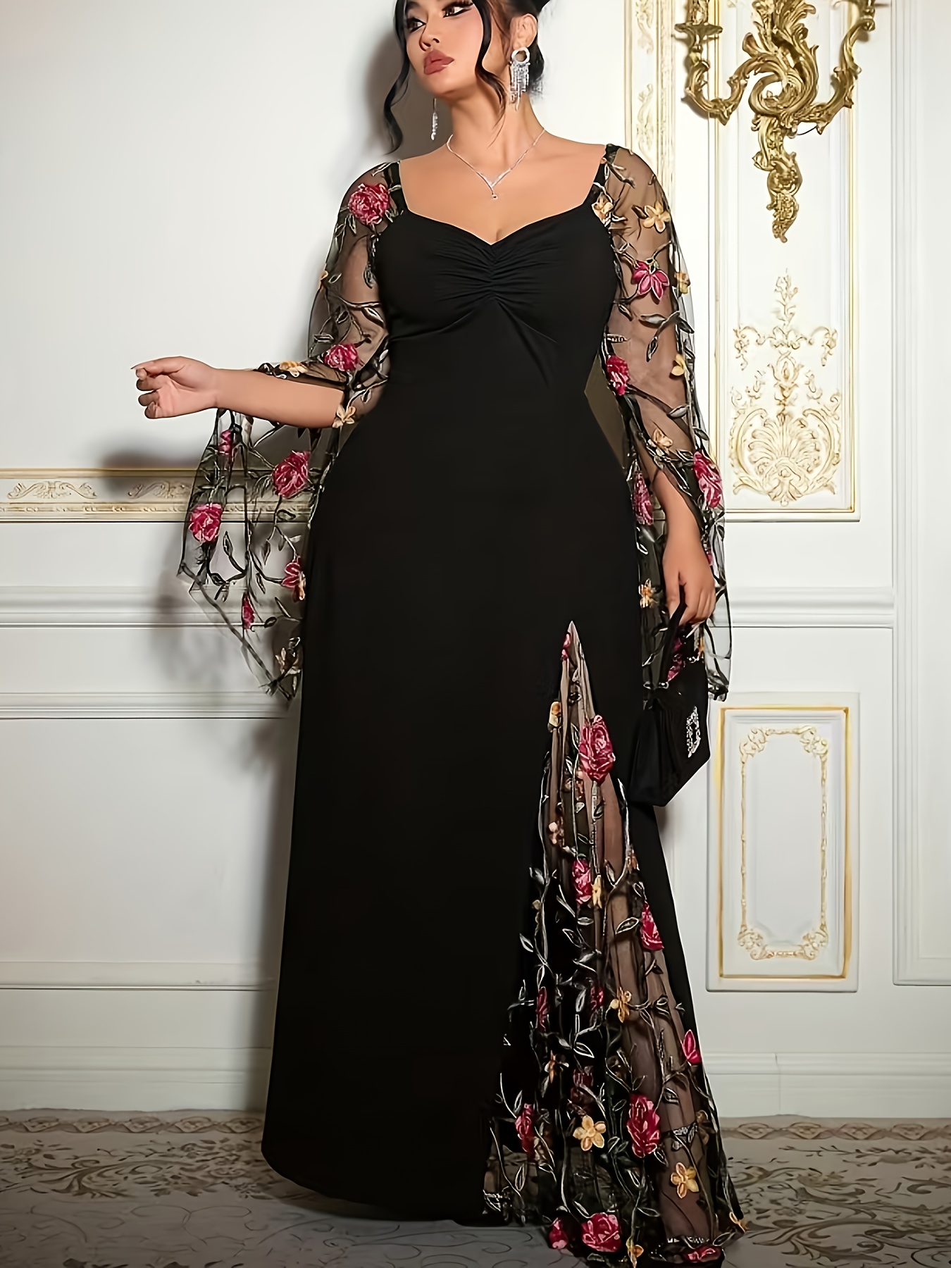 embroidered sheer maxi dress Evita Embroidered Sheer Maxi Dress main image 1