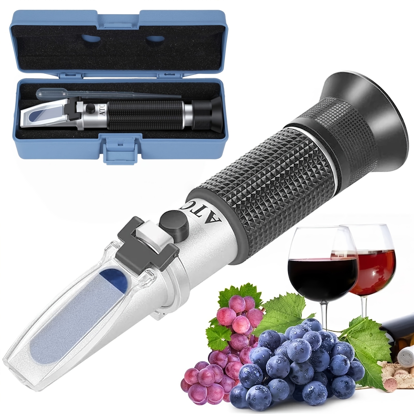 E-shop Ein 3-in-1 Weinbrauerei-Refraktometer, das den Zuckergehalt von Traubensaft misst, den Alkoholgehalt von Wein vorhersagt und drei Skalen bietet: