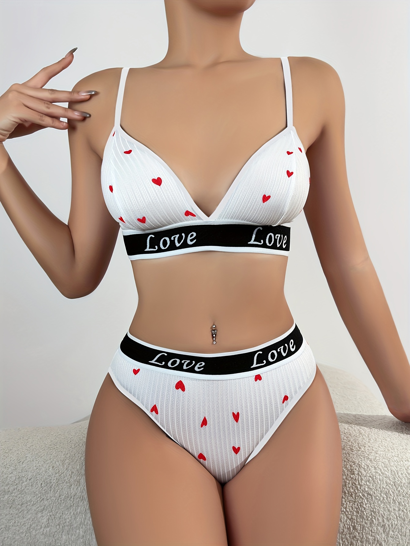 Heart Print Bra Cute Panty Push Comfortable Bra Soft Temu United