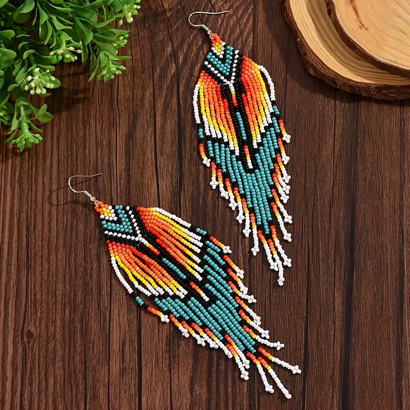 Women's Ethnic-Style Long Hand-Woven Tassel Multi-layer Seed Bead Earrings