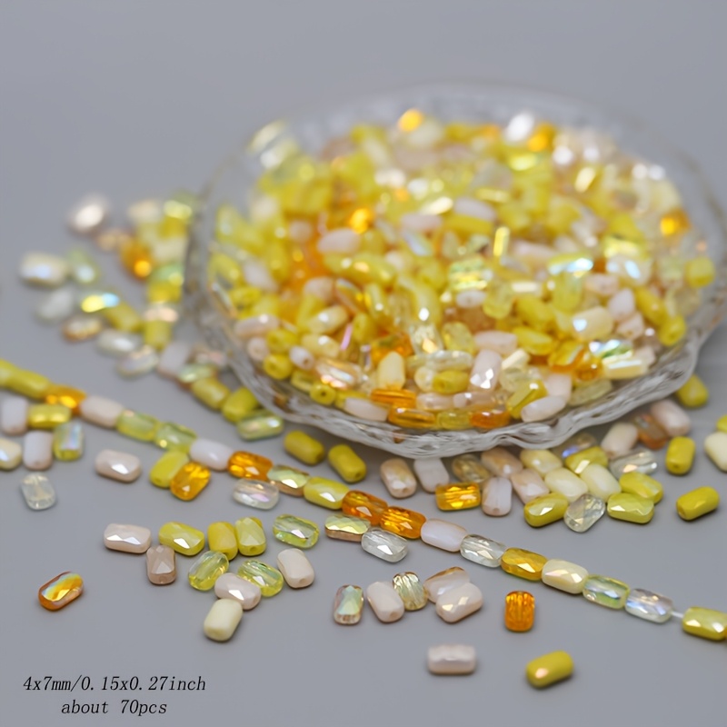 70pcs Mixed-Color 4x7mm Faceted Square Glass Beads