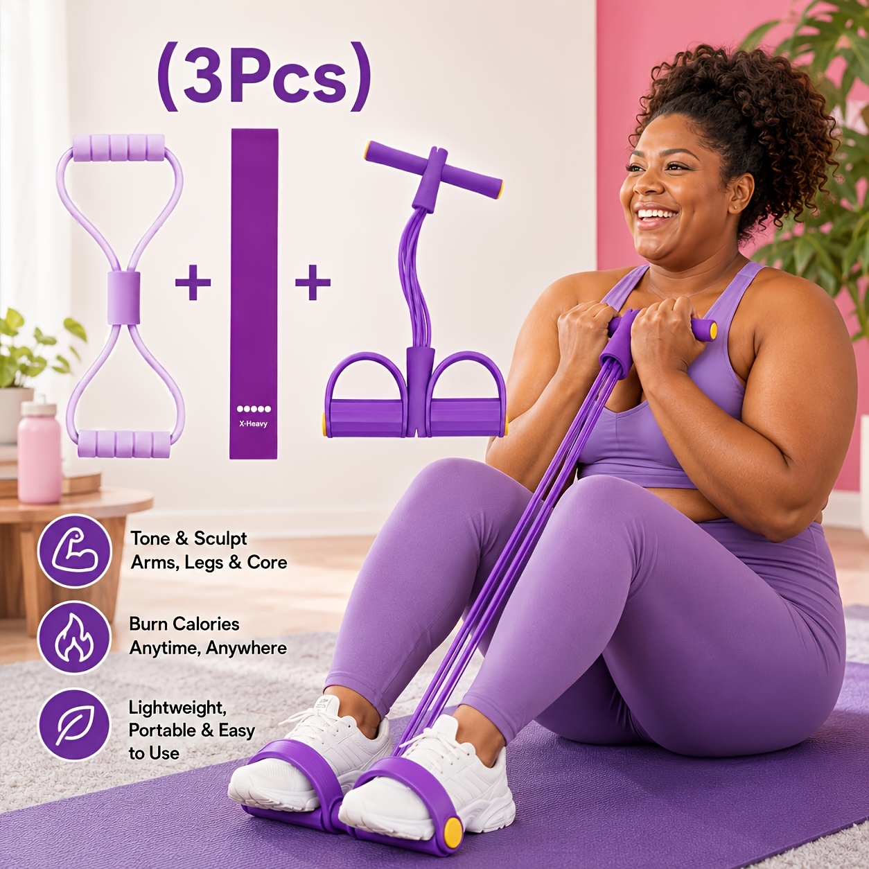 TEMU Set de bandes de résistance pour fitness à domicile avec correcteur d'épaule de 8, bandes de yoga élastiques et corde d'entraînement à pédales