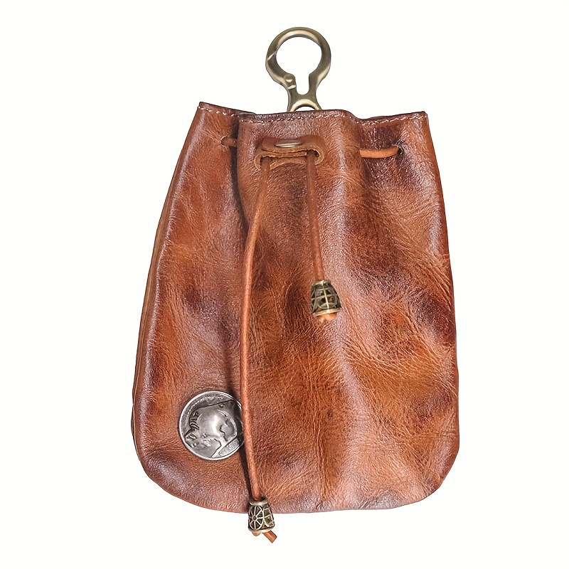 TEMU 1pc Waist Bag, Cowhide Retro Small Key Bag, Card Bag, Coin Purse, Small Storage Bag