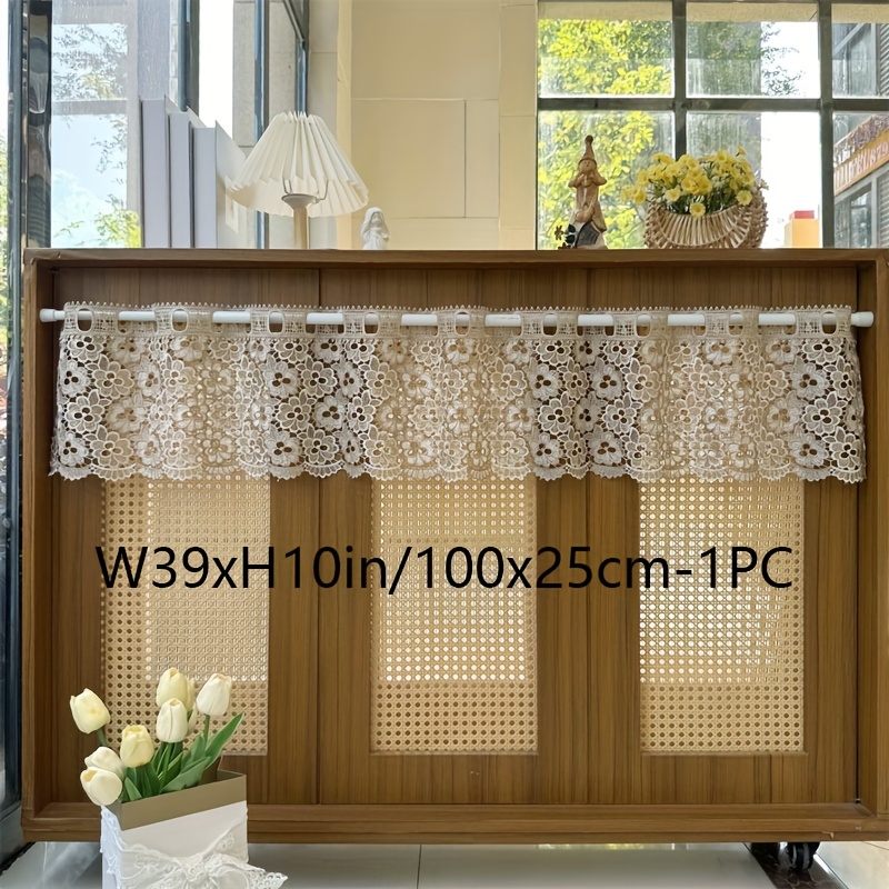 Image of 1pc European Luxury Hollow Lace Embroidered Flower Short Design Sheer Tulle Curtain Top Rod Pocket High-quality Hanging Insulation Unlined Washable Suitable For Living Room Bedroom Window Foyer Drapes