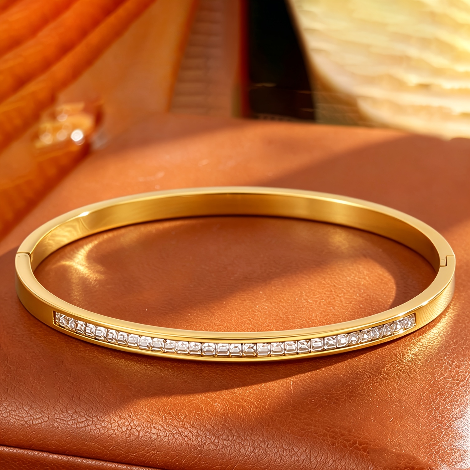 2pcs Noble Brilliant Plated Bracelet Set, Stainless Steel & Copper