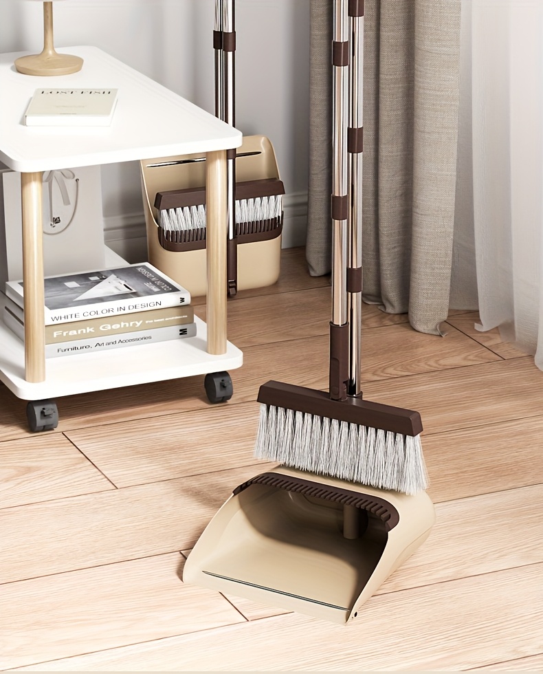 1 set broom and dustpan set combination thickened rotatable folding stainless steel rod durable   broom plastic non stick hair thickened design suitable for pet hair removal bedroom living room courtyard cleaning supplies Product details 2