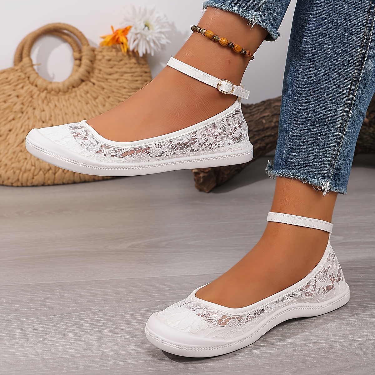 TEMU 146 White Lace Women's Sneakers With Back Strap, In 11 Sizes, Lace-up Round Toe Casual Sneakers, Suitable For , Fashionable Street Style, Ideal