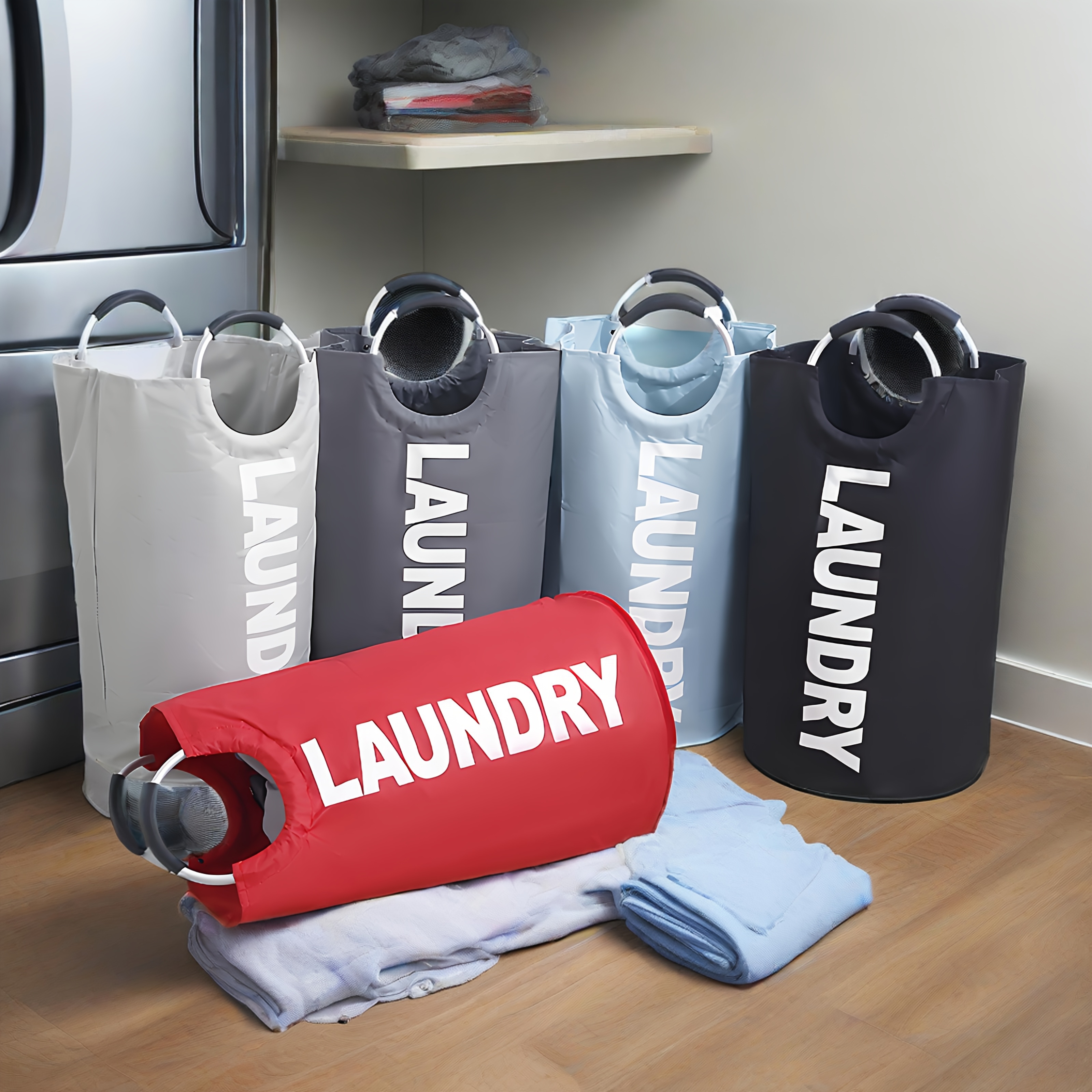 95 large laundry hamper basket heavy duty collapsible clothes bin with anodized aluminum handles foldable laundry bin for dorm home commercial use space saving laundry organizer multiple colors laundry basket durable oxford fabric dorm essentials reinforced stitching apartment living laundry baskets Product details 8
