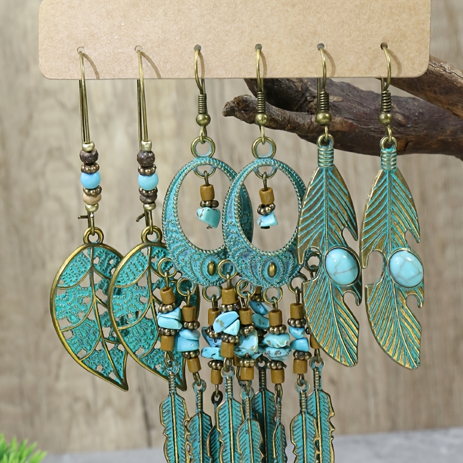 

3 Pairs Of Bohemian Bronze Elegant Women' Earrings Set, Banquet Gift For Women' Outfit