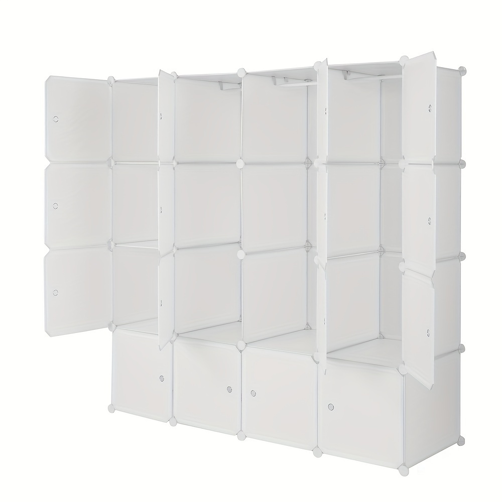 

16 Cube Organizer Stackable Plastic Cube Storage Shelves Design Multifunctional Modular Closet Cabinet With Hanging Rod White