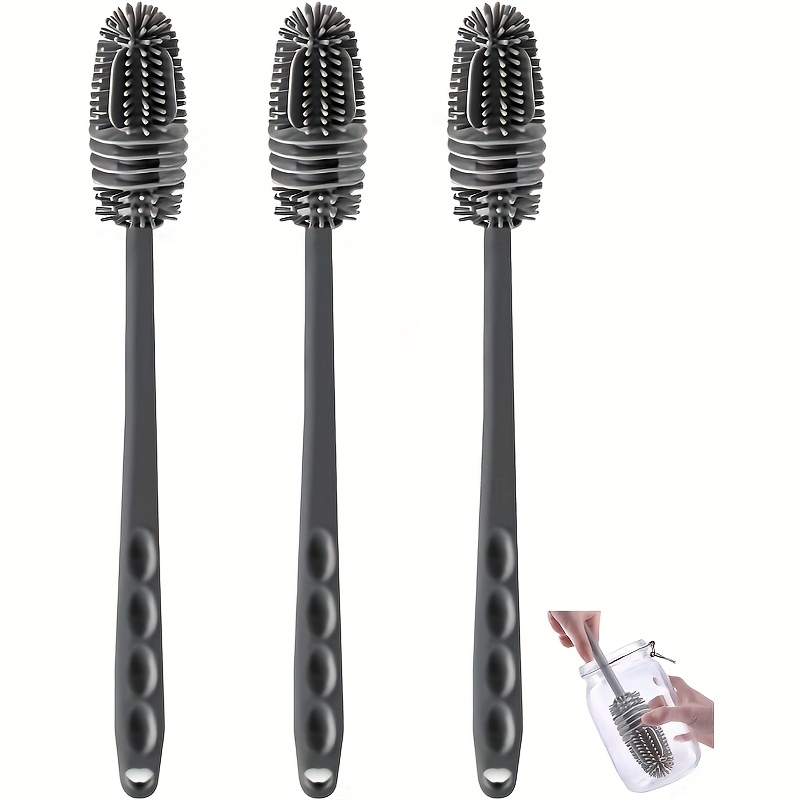 E-shop 3/7/10 Stück Silikon-Flaschenbürste mit langem Griff, Fläschereiniger für Thermosflasken Sporttrinkbecher sowie Vasen- & Glaswaren (Grau)