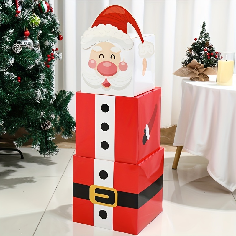 

3-piece Santa Claus Christmas Stacking Gift Boxes Set - , Non-electric, Featherless Holiday Ornaments For Home, Mall, Supermarket Window Display And Tree Decorations