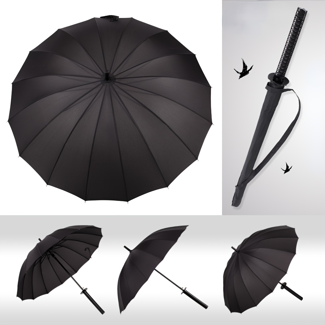 

1pc Sleek Black Sword Umbrella - Durable 24-rib Design, Innovative Straight Pole, A Fashion-forward Statement