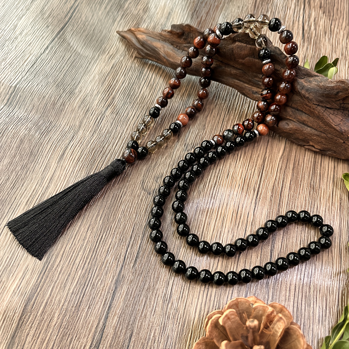 Small Hand-Beaded Natural Stone Tassel Necklace, Retro Bohemian
