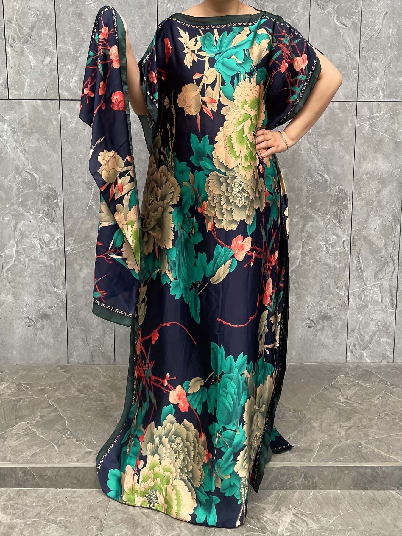 beach dress curve Plus Size Floral Double Slit Maxi Dress  2020AVE