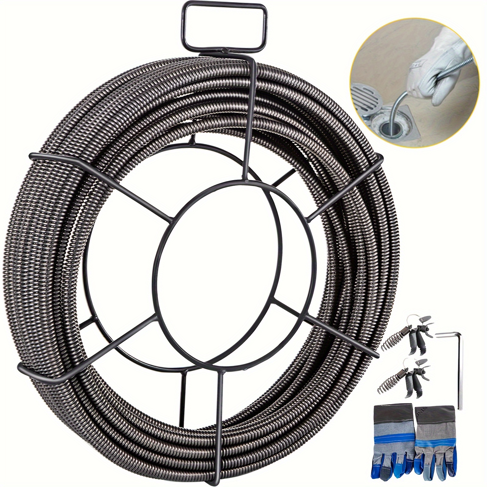 

Vevor 50 Ft X 3/8 Inch Solid Core Sewer Snake Clog Pipe Drain Cleaning Cable W/four Shapes Of Cutters, Black