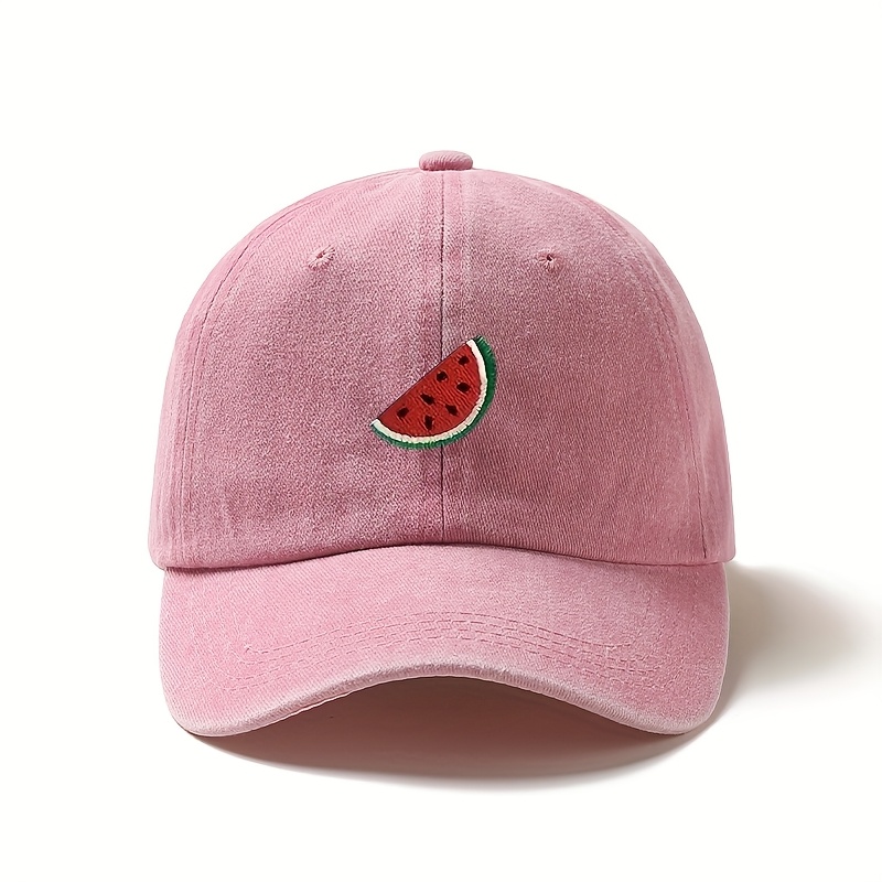 TEMU Vintage Watermelon Embroidered Baseball Cap - Adjustable, Lightweight Polyester Hat With Colorful Watermelon Design, Outdoor Activities, Travel,