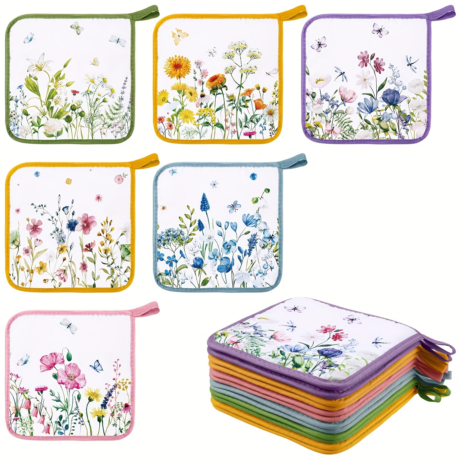 TEMU 12pcs Pot Holders With Pocket Kitchen Hot Potholders Hot Pad Oven Mitts Cookie Bag Oven Gloves For Kitchen Gift Baking Cooking (floral)