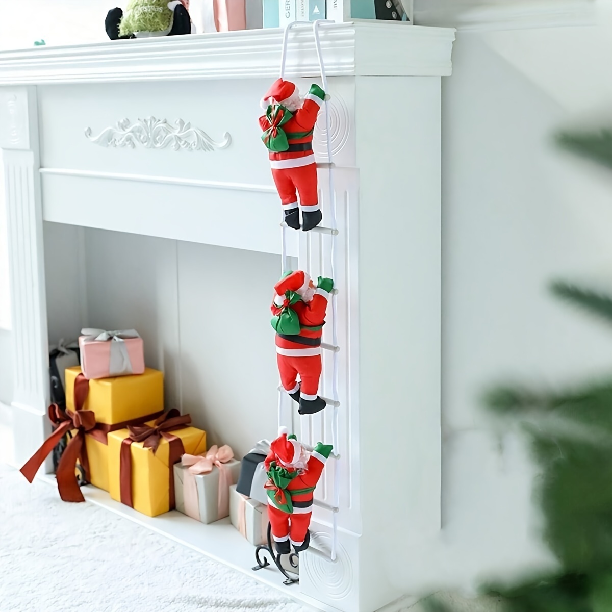 Image of Classic Santa Claus Hanging Decoration, Climbing Ladder, Climbing Rope Fabric Santa Claus Pendant, Climbing Rope Santa Claus Statue, To Plug In, Suitable For Holiday Decoration In Homes And Scenes