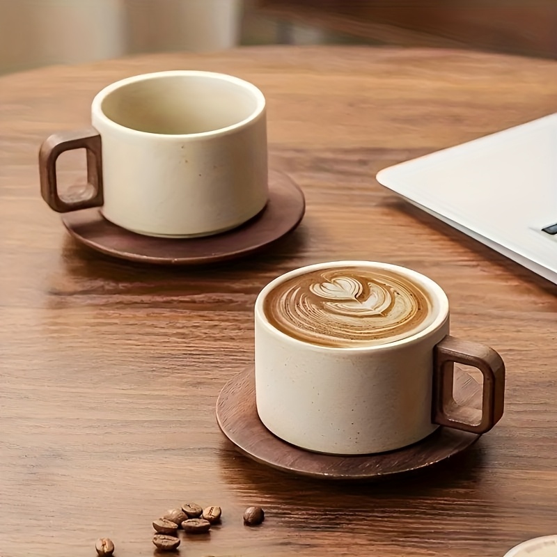 [Retro Keramik Kaffeetasse] Retro Verdickte Keramik Kaffeetasse mit Unterteller