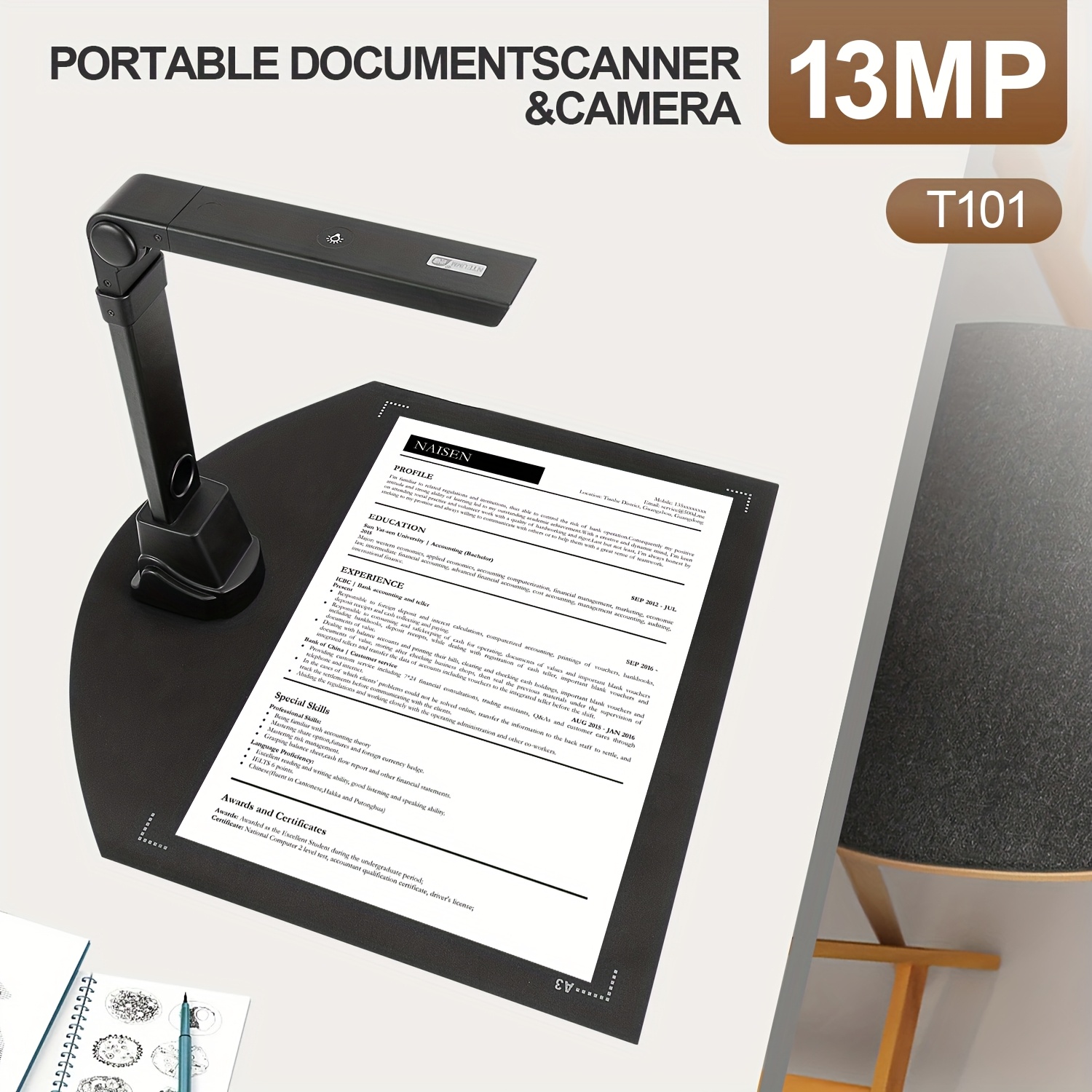 [Book Scanner With OCR] NETUM 13MP Thin Book Scann...