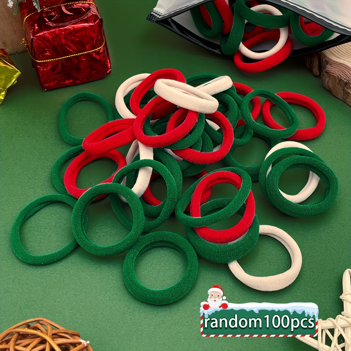 TEMU Lot de 100 élastiques à cheveux très élastiques pour le Nouvel An et Noël, couleur aléatoire, adaptés pour , les loisirs, , la queue de cheval,