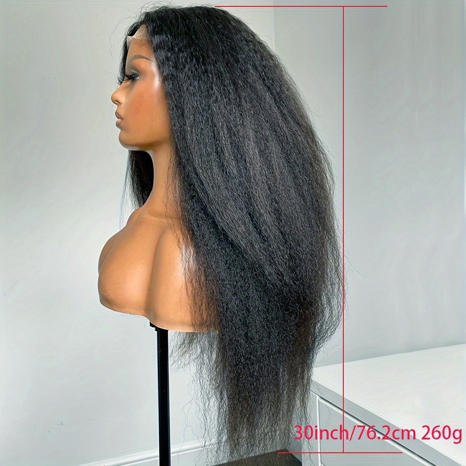 Image of 1pc Soft 180density 30inch Long Black Kinky Straight 13*4*1 Lace Front Wig For Babyhair Glueless Heat Resistant Preplucked