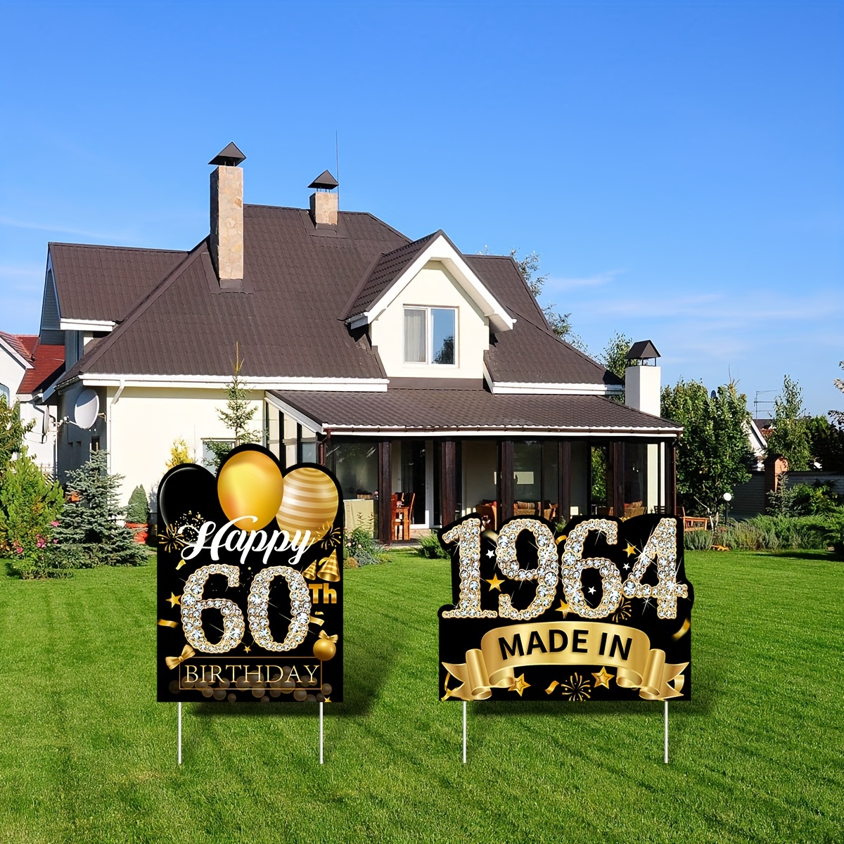 

Golden 60th Birthday Garden Sign With Stakes - Rustic Outdoor Lawn Decor For Men & Women, Happy Birthday Yard Sign Party Supplies