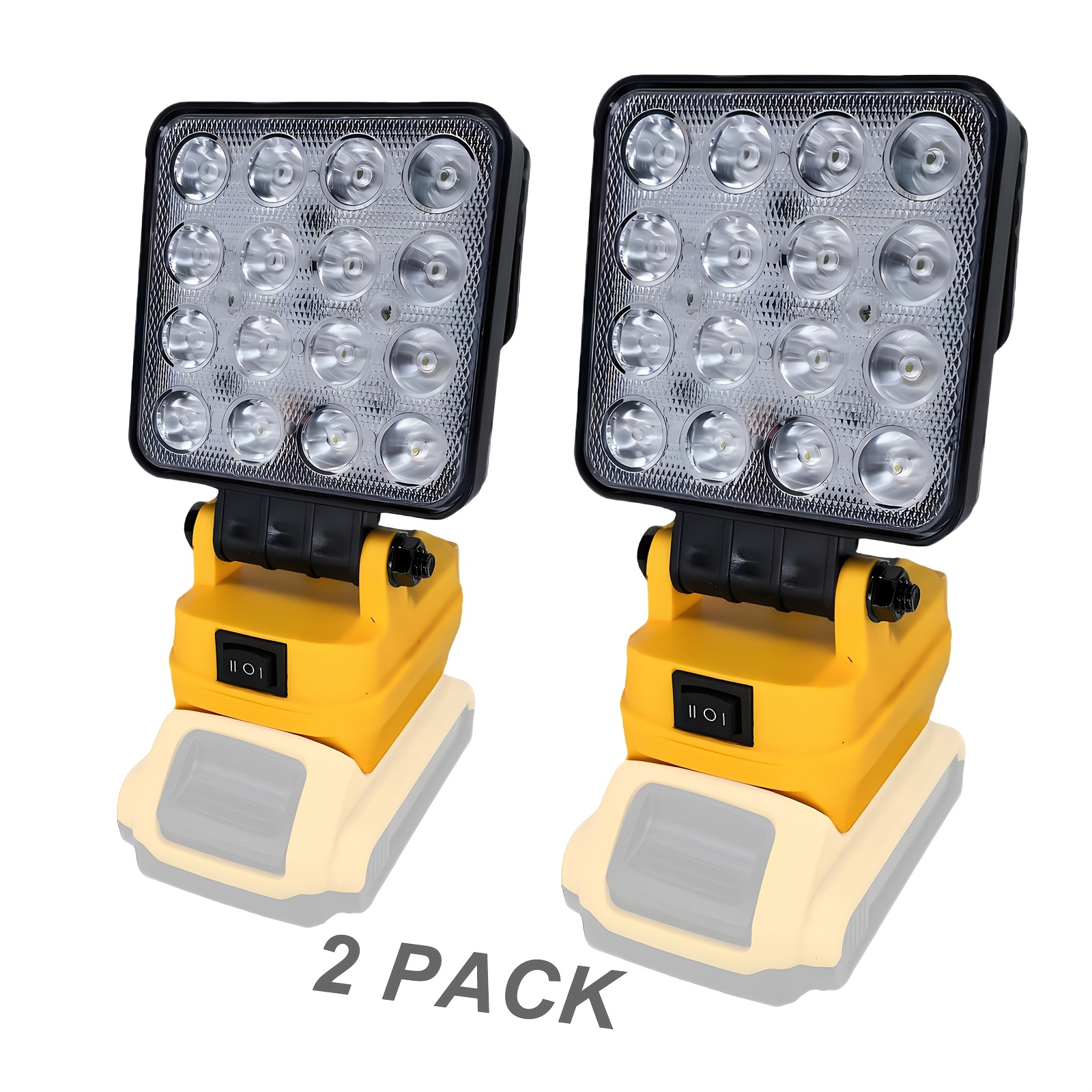 TEMU 2pcs Compatible For 20v Battery Work Light, Cordless Portable Led Flood Light With Adjustable Head & Handle, 2-speed Brightness, Plug-and-play