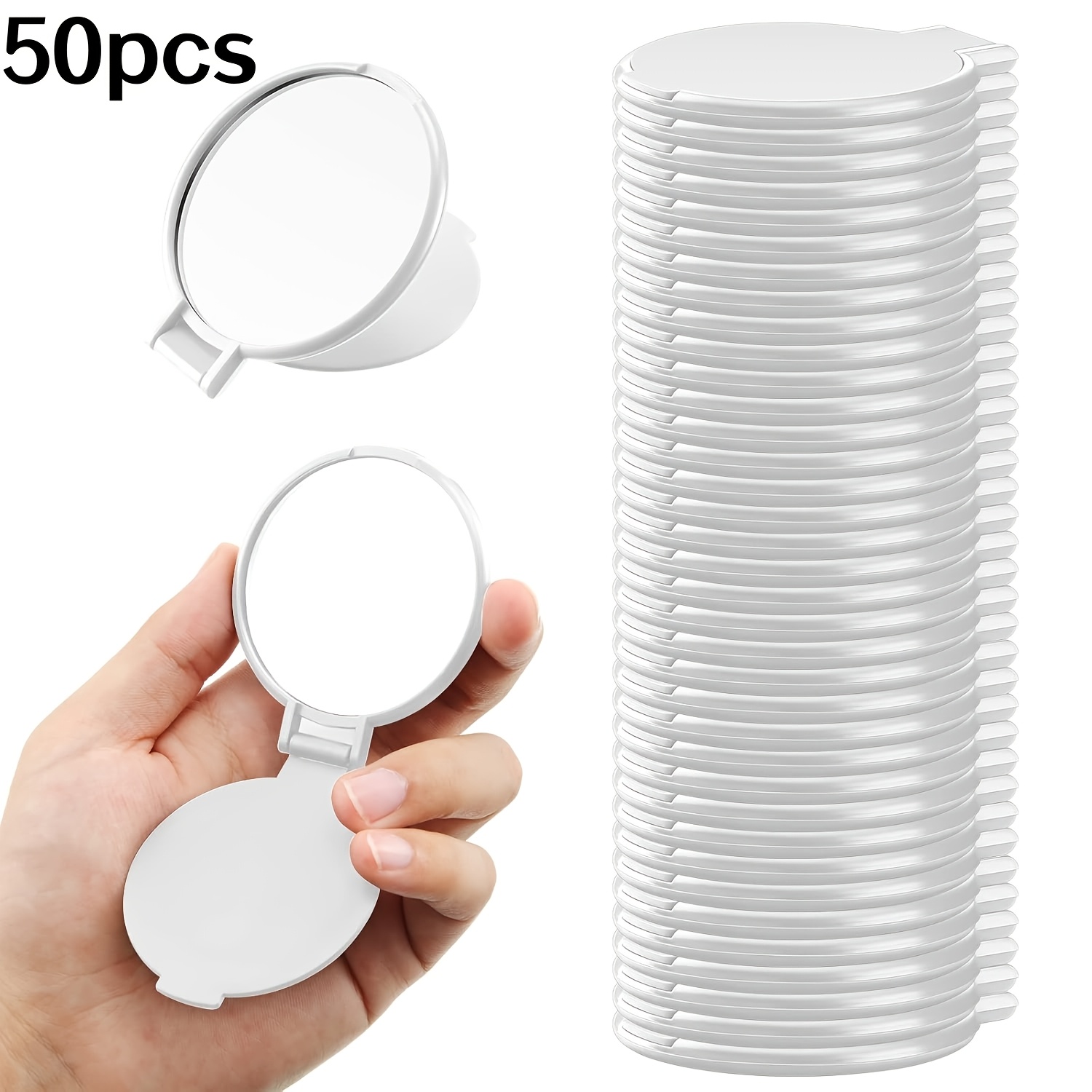 

50pcs Round Mirror Compact Mirror Mini Folding Mirror Portable Round Mirror Makeup Mirror, Suitable For Women's Use, White