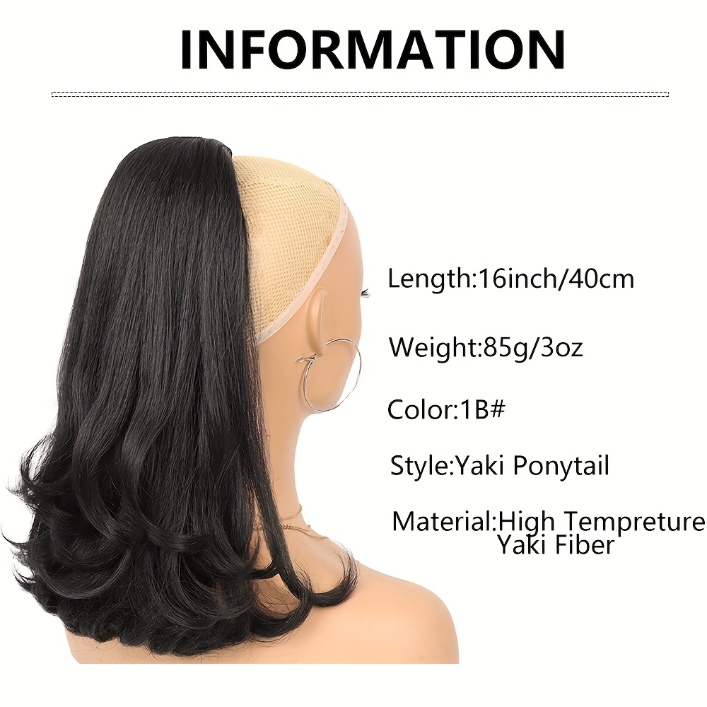 heat resistant synthetic   straight ponytail extension tail 16 inch natural black drawstring ponytail hair for women elegant bun hairpiece for weddings parties daily use ponytail hair extensions details 1