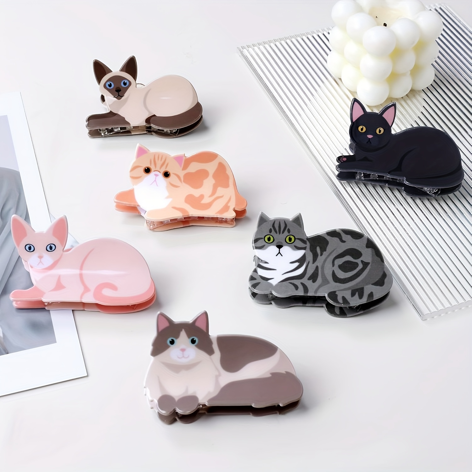 TEMU 6 Sets Cat Hair Claw Clips For Women S Cute Small Hairpins Hairgrips For Short Long Hair Breastpin Gift Idea For Her Daughter Kitty Lovers 's