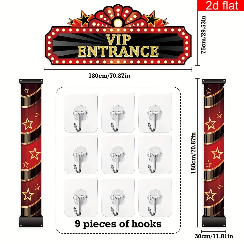 E-shop 2D Flachbanner, 3 Stück VIP Tür-Eingang Party-Dekoration Banner – Lebendiges Hängebanner, Kino-Willkommensschild Deko für