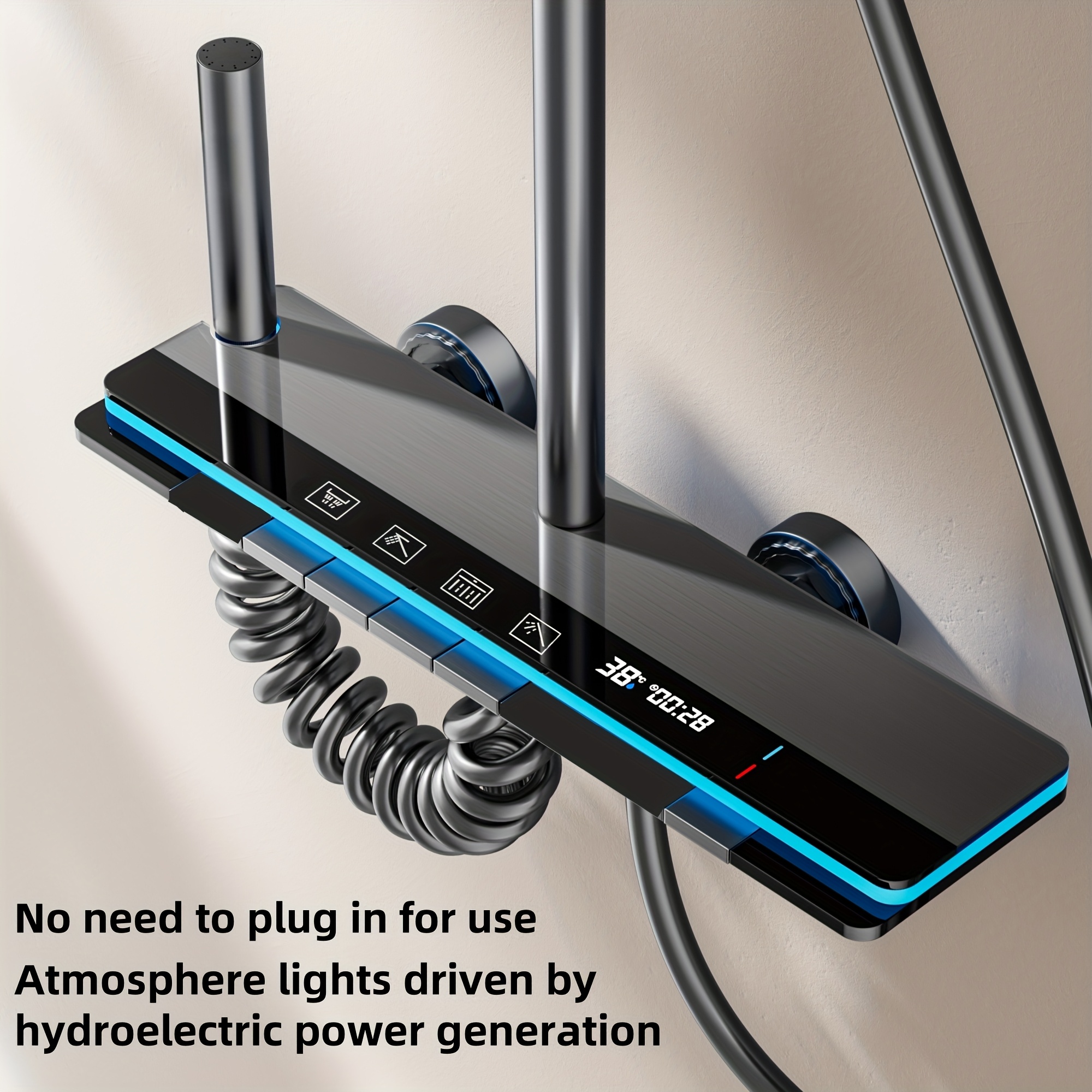 luxury system with digital shower controller showerhead and body spray head modern black durable aluminum structure temperature control experience ideal bathroom upgrade gift shower kit Product details 3