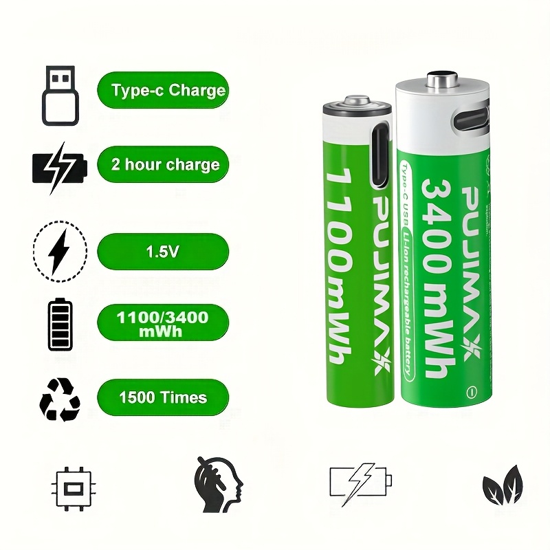   аа+ааа 1.5в 1100мвтг+3400мвтг перезаряджувані літієві батареї з коробкою для зберігання та кабелем для зарядки - висока ємність, тривалий час роботи для пристроїв Опис товару 4