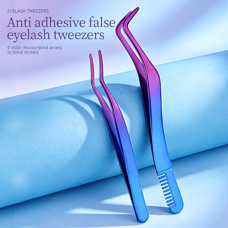 TEMU Ensemble de 1/2 pièces d'outils de qualité professionnelle pour extension de cils, haute , pointes de pince à épiler colorées antidérapantes,