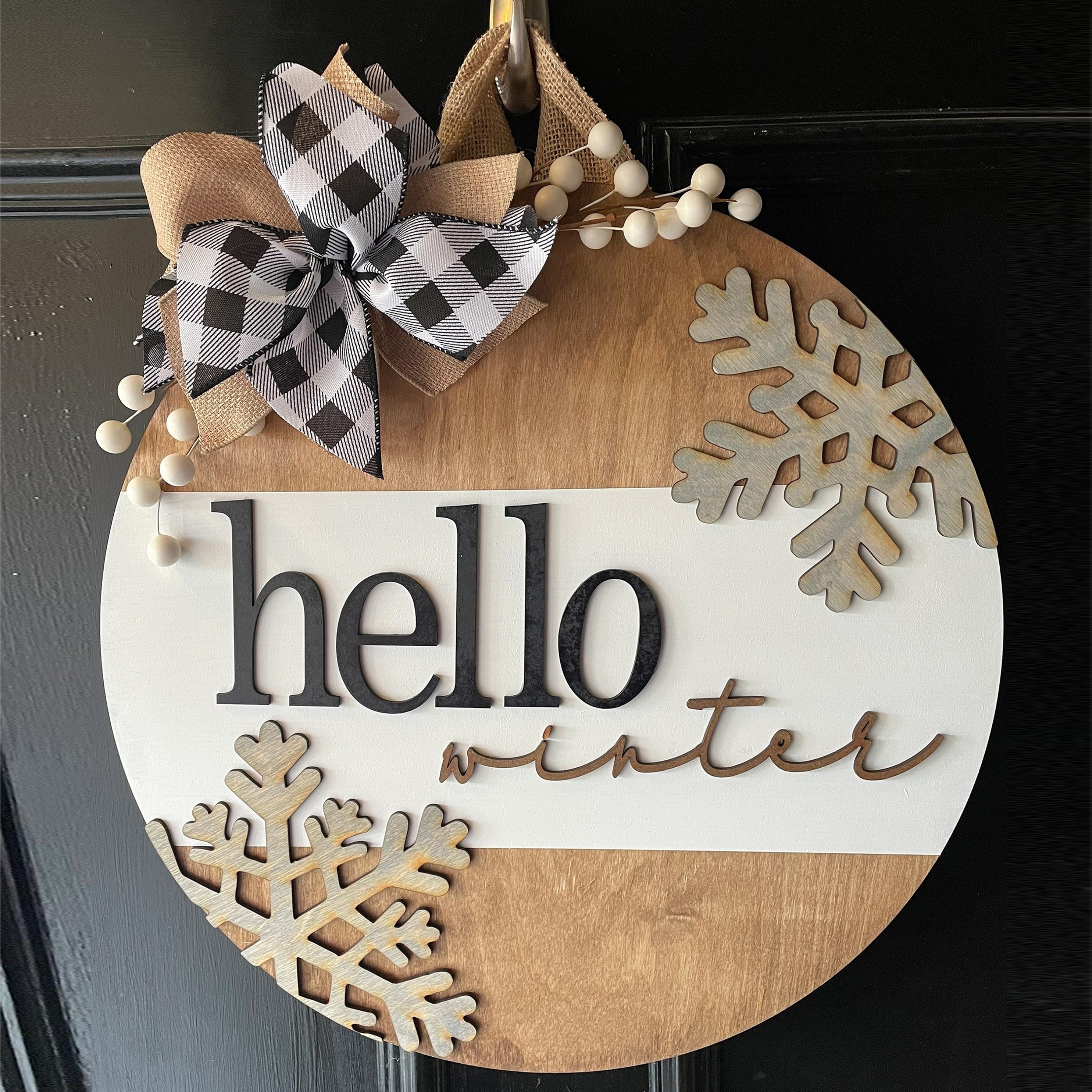 

3d 'hello Winter' Welcome Sign - Round Wooden Wreath For Front Door, Farmhouse & Porch Decor, Indoor/outdoor Use