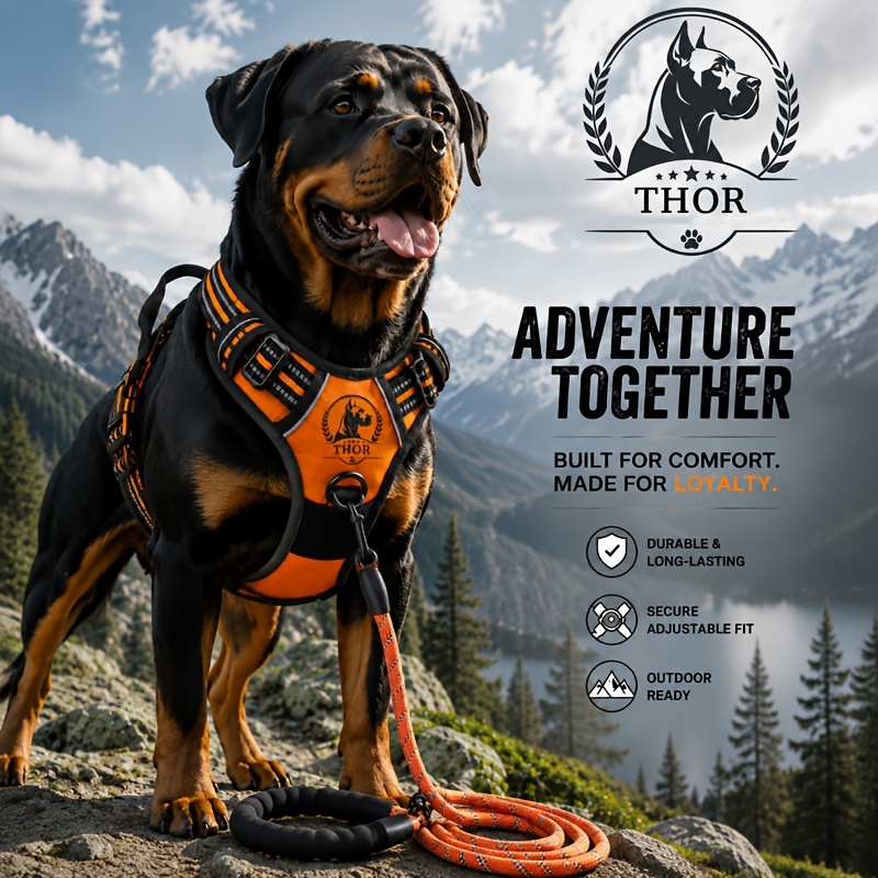 TEMU [custom Name] Dog Harness And Leash Set, No-pull Adjustable Reflective Oxford Harness, For Medium To Large Dogs, Free Heavy-duty 4ft Dog Leash