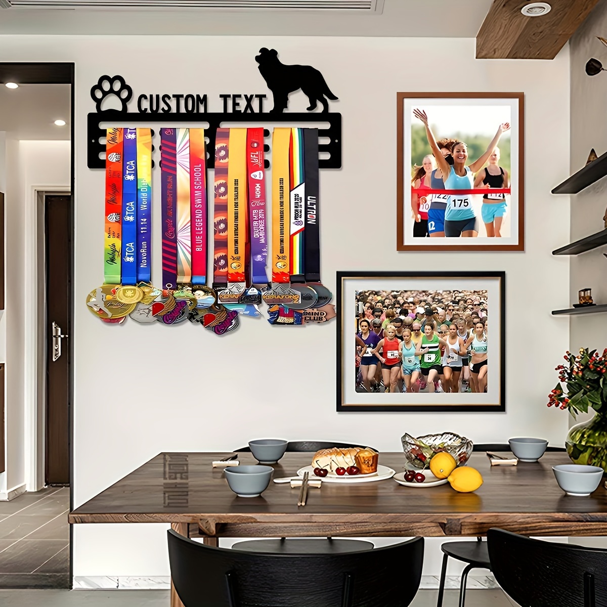 TEMU Customizable Dog & Paw Print Metal Medal Display Rack â Personalized Hanger For Medals, Hats, And More â Home Decor For Living Room Or Porch 