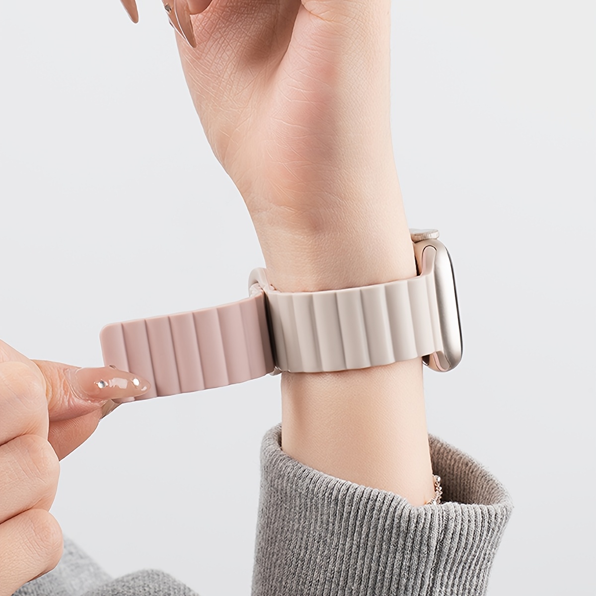TEMU 1pc Men Women Fashionable Casual Magnetic Watch Strap Adjustable Wristband, For Watch Band 38/40/41/42/44/45/46/49mm, For Watch Series 12