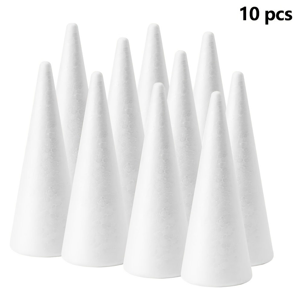 TEMU 10pcs 9.8-inch White Handmade Foam Cones, Suitable For Christmas Tree Decorations, Christmas Holiday Decor, Gnome Craft, Art Supplies, Handcraft