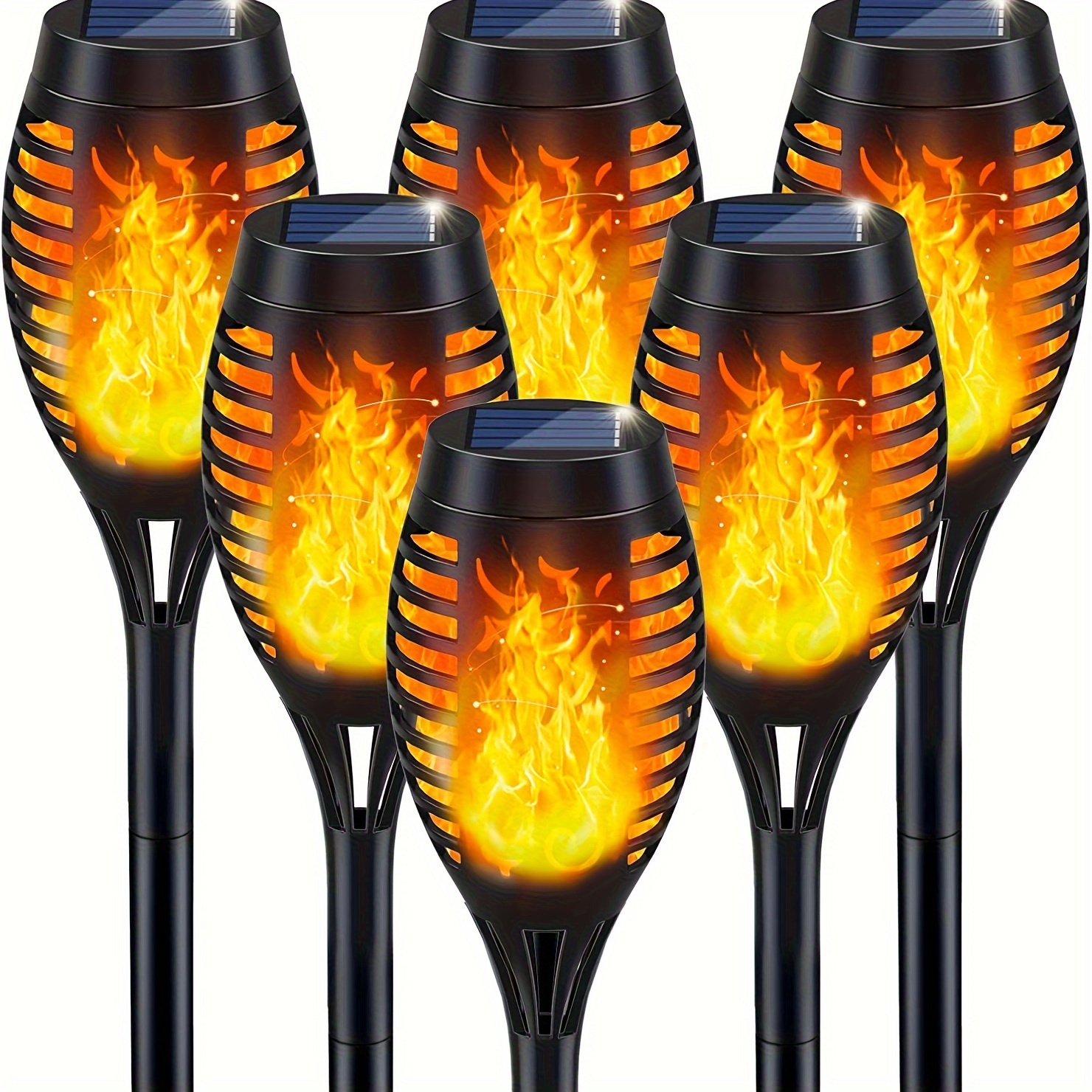 

6pcs Solar Torch Lights With Flickering Flame Effect, 12 Led Outdoor Garden Stake Lights, Frosted Metal , Solar Powered Yard Decor