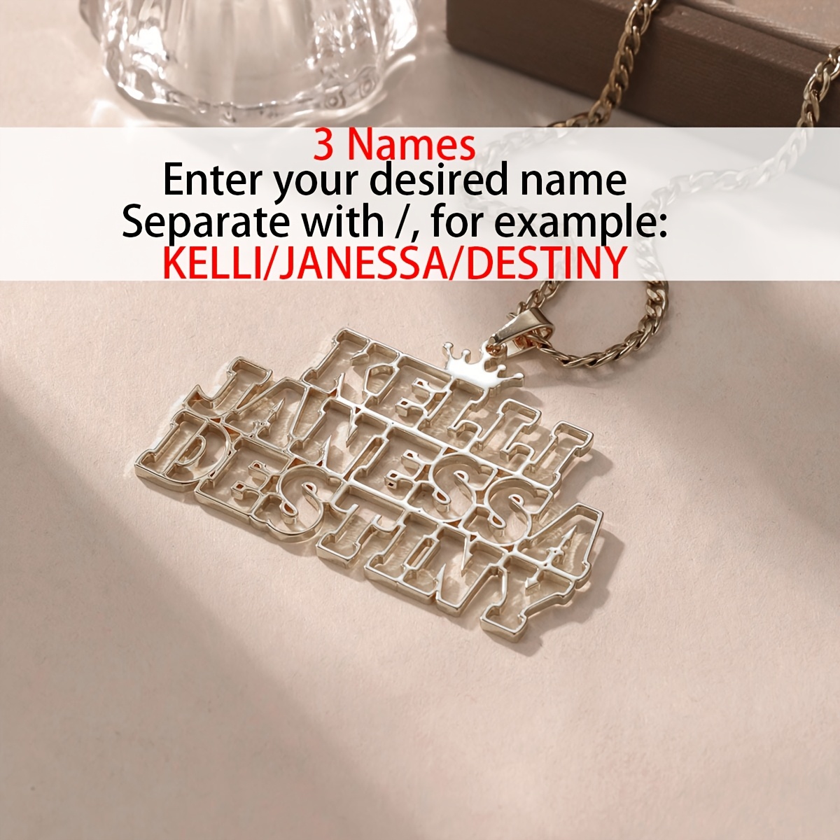Personalized Stainless Steel Three Name Necklace for Family