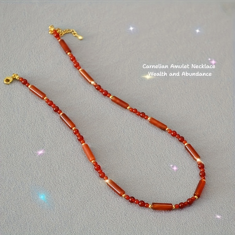 E-shop -Halskette, -Geburtsstein-Schmuck, symbolisiert Liebe Wohlstand, elegante goldfarbene Kette mit roten Perlen, exquisites Damen-Accessoire,