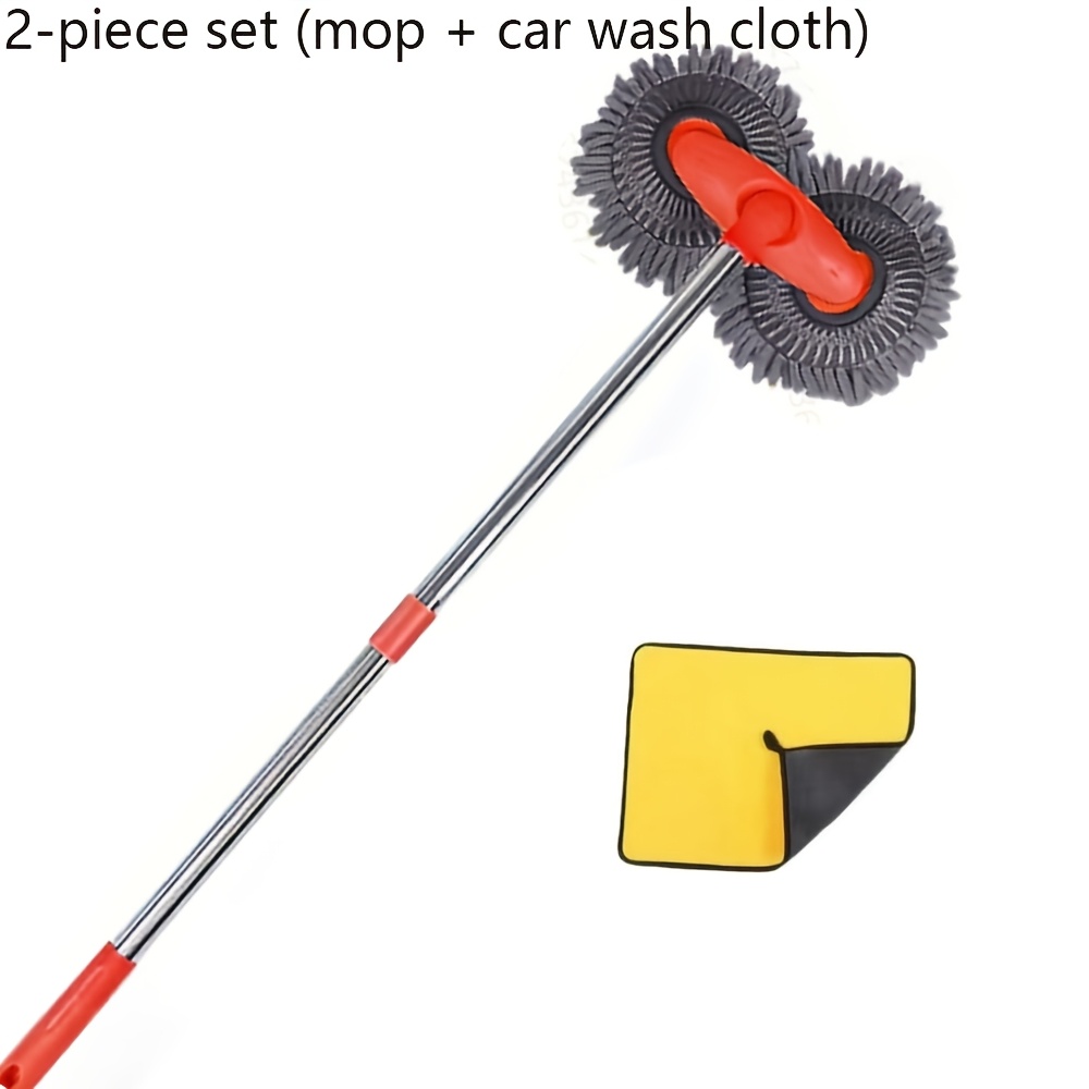 TEMU 2pcs Set (mop car Wash Cloth) Adjustable Long Handle Car Wash Brush- 360Â° Rotating Double Head Microfiber Mop For Vehicles, Windows And Home