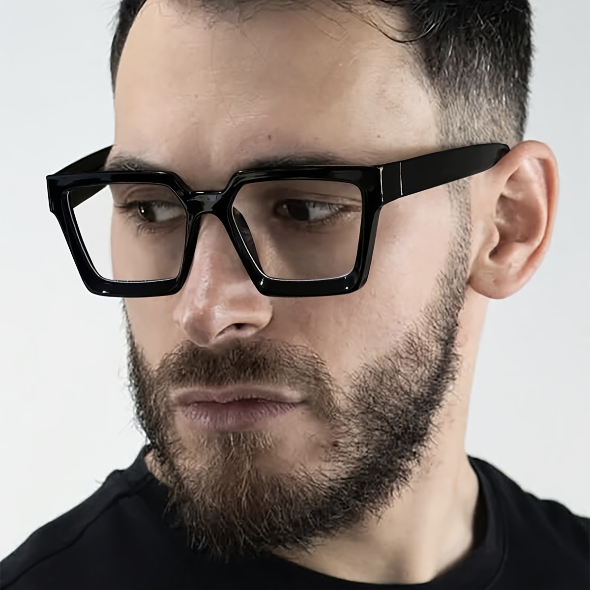 Image of 1 Pair Genuin Moment Men's Anti-blue Light Glasses - Non- Computer Glasses, Lightweight Square Frames, Black - For Office, Gaming, Everyday Use - Modern Minimalist Eyewear